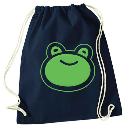 Frog face illustration navy drawstring bag