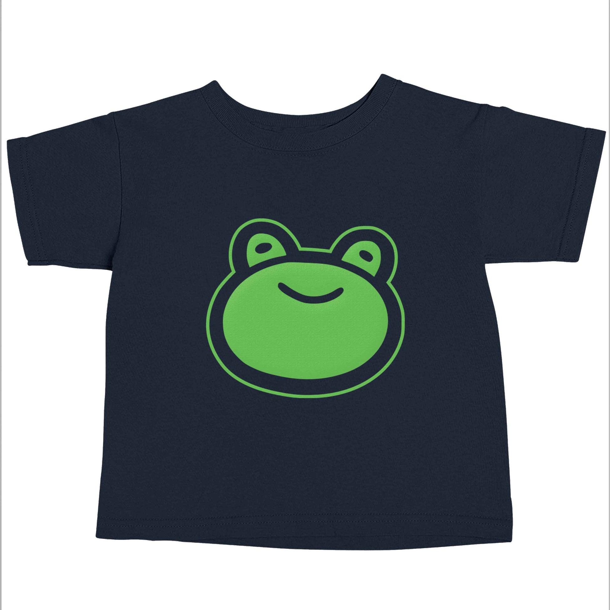 Frog face illustration navy baby toddler Tshirt 2 Years