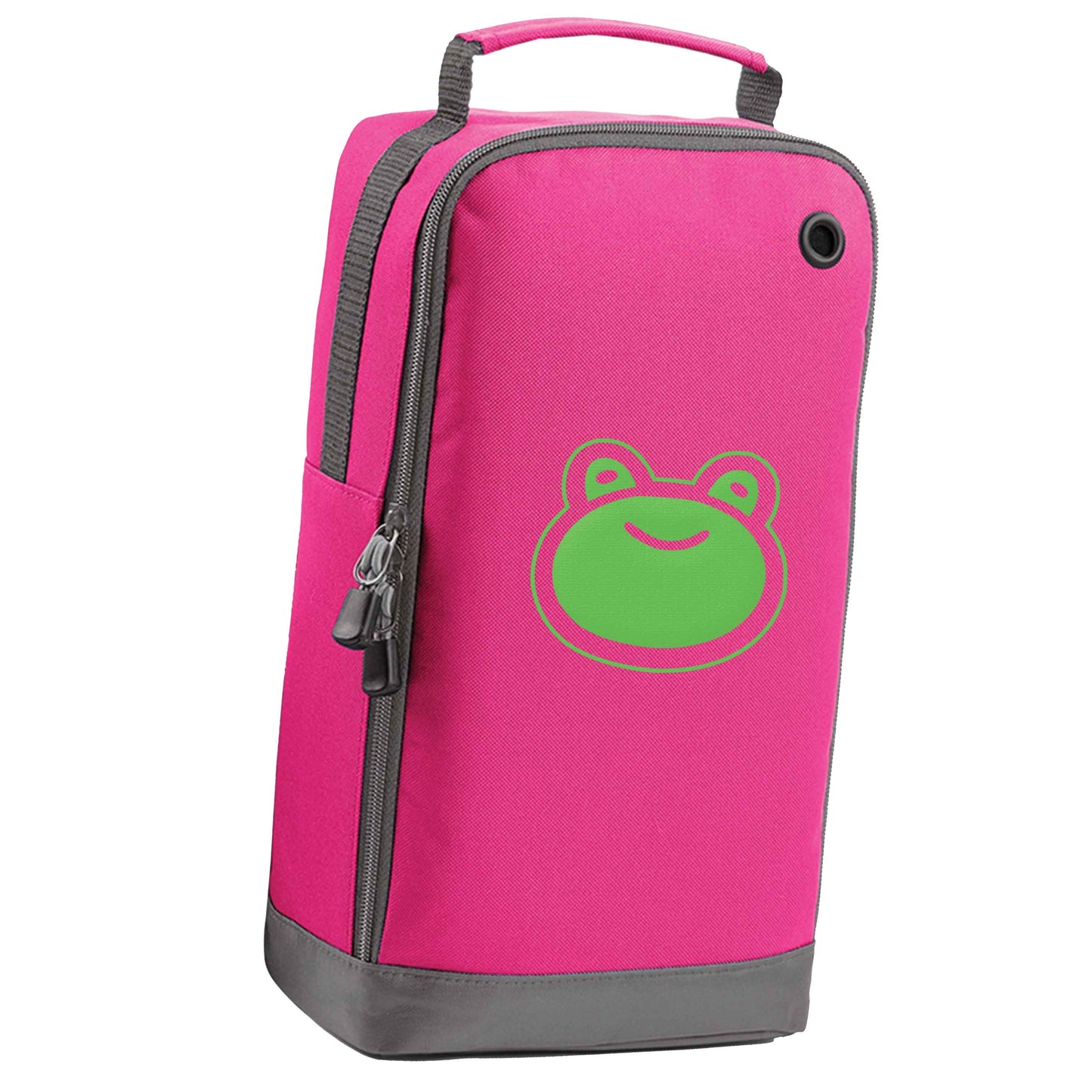 Frog face illustration pink sports shoe bag vertical print