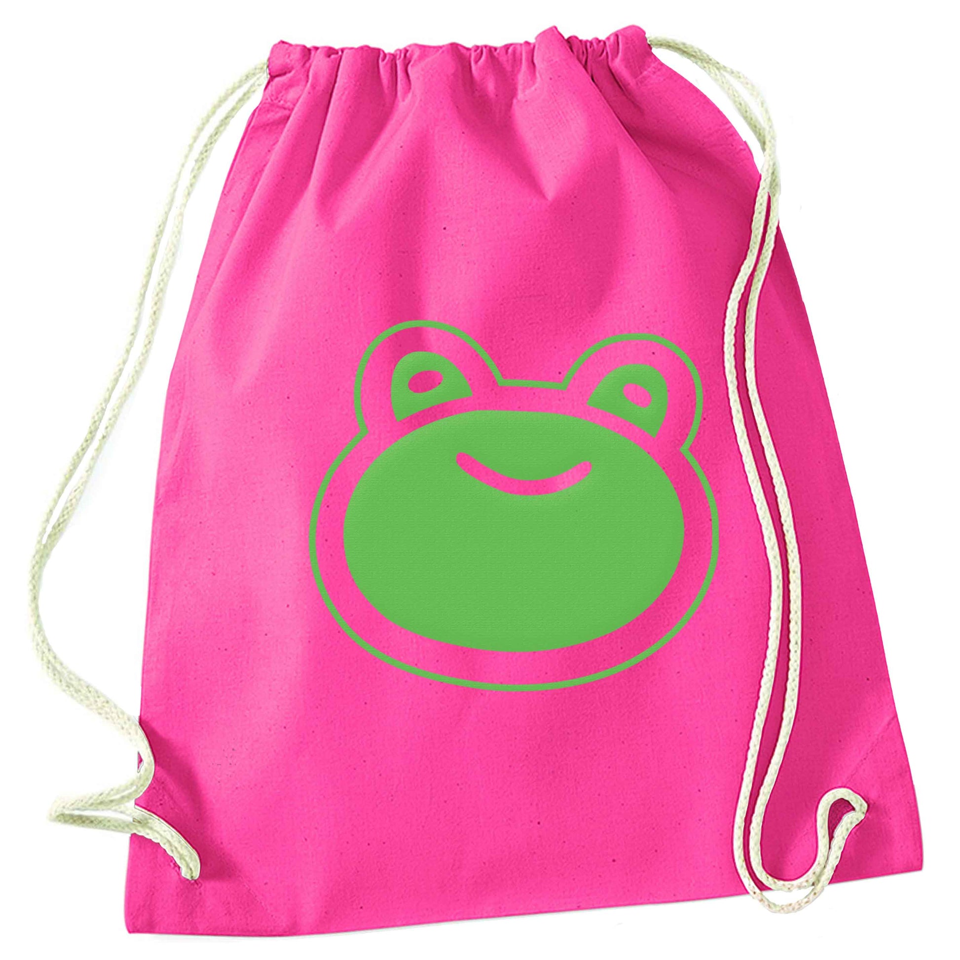 Frog face illustration pink drawstring bag
