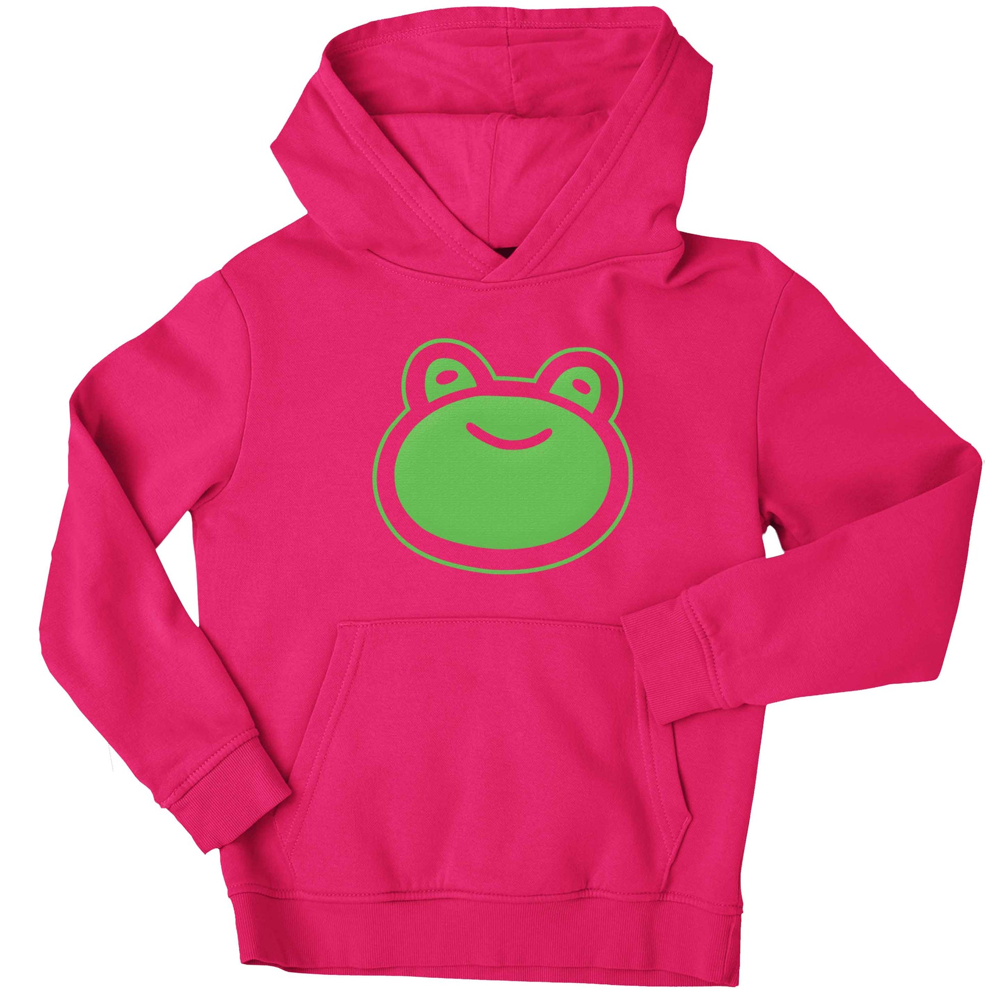 Frog face illustration children's pink hoodie 12-13 Years