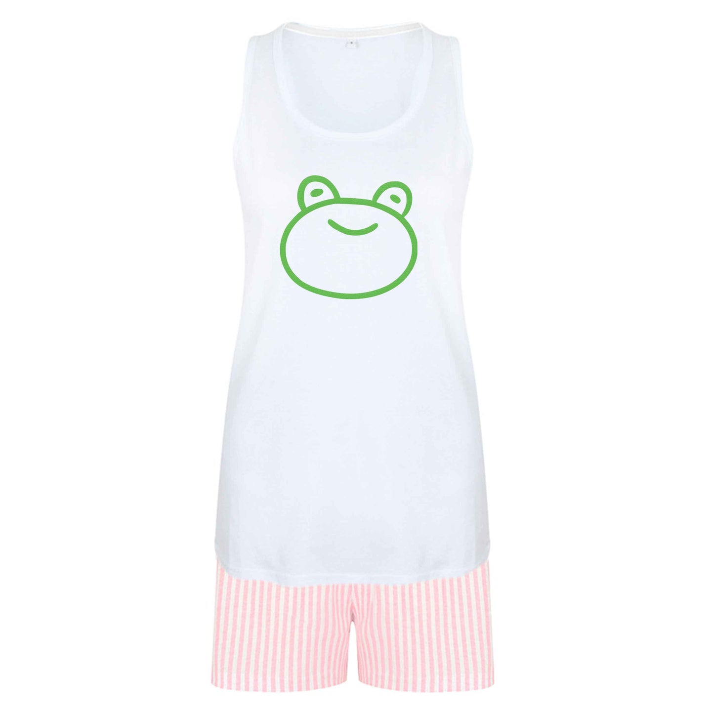 Frog face illustration size XL women's pyjama shorts set in pink 