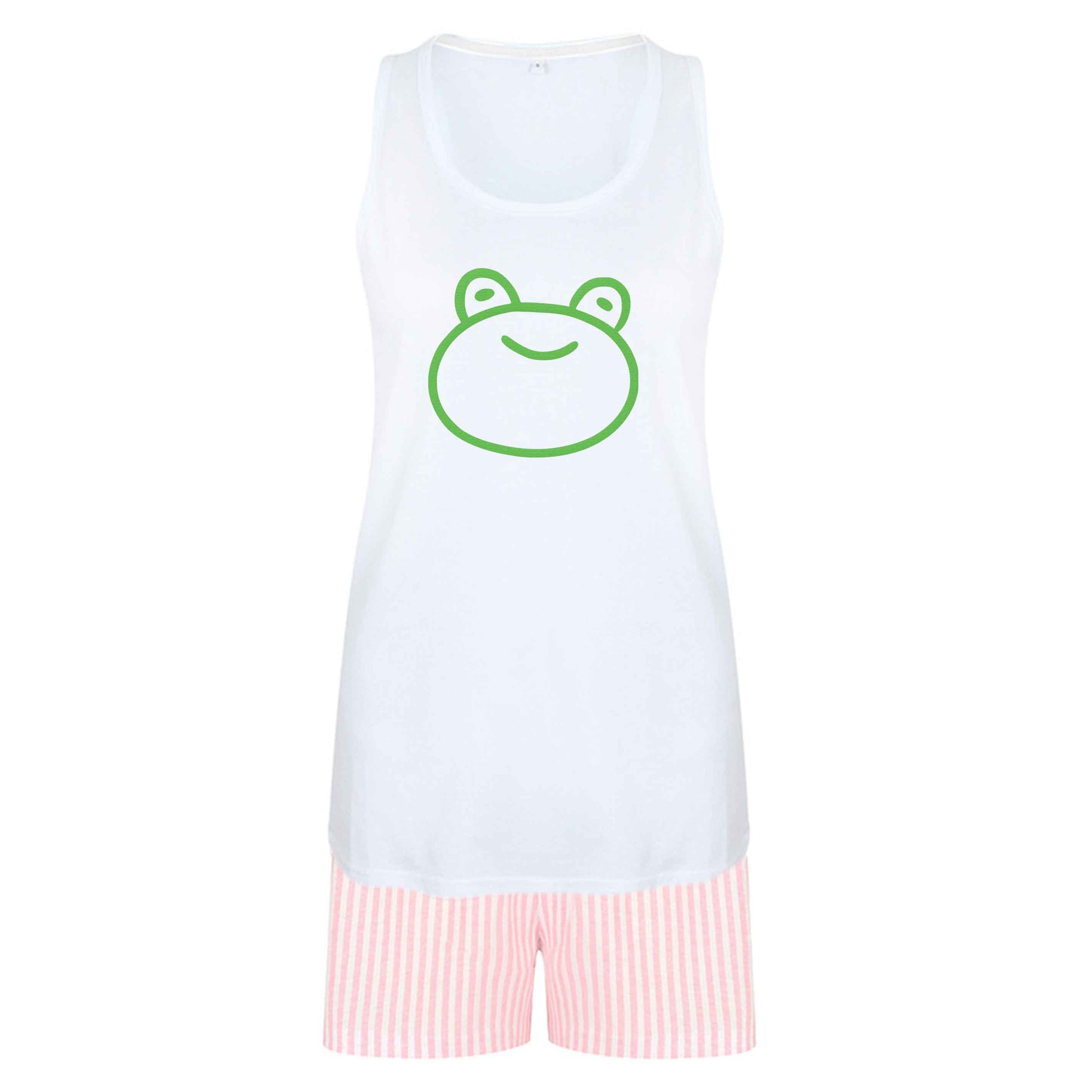 Frog face illustration size XL women's pyjama shorts set in pink 