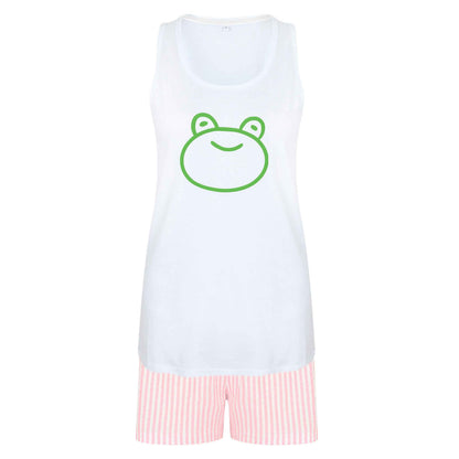 Frog face illustration size XL women's pyjama shorts set in pink 