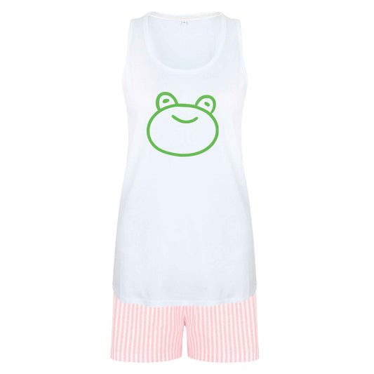 Frog face illustration size XL women's pyjama shorts set in pink 