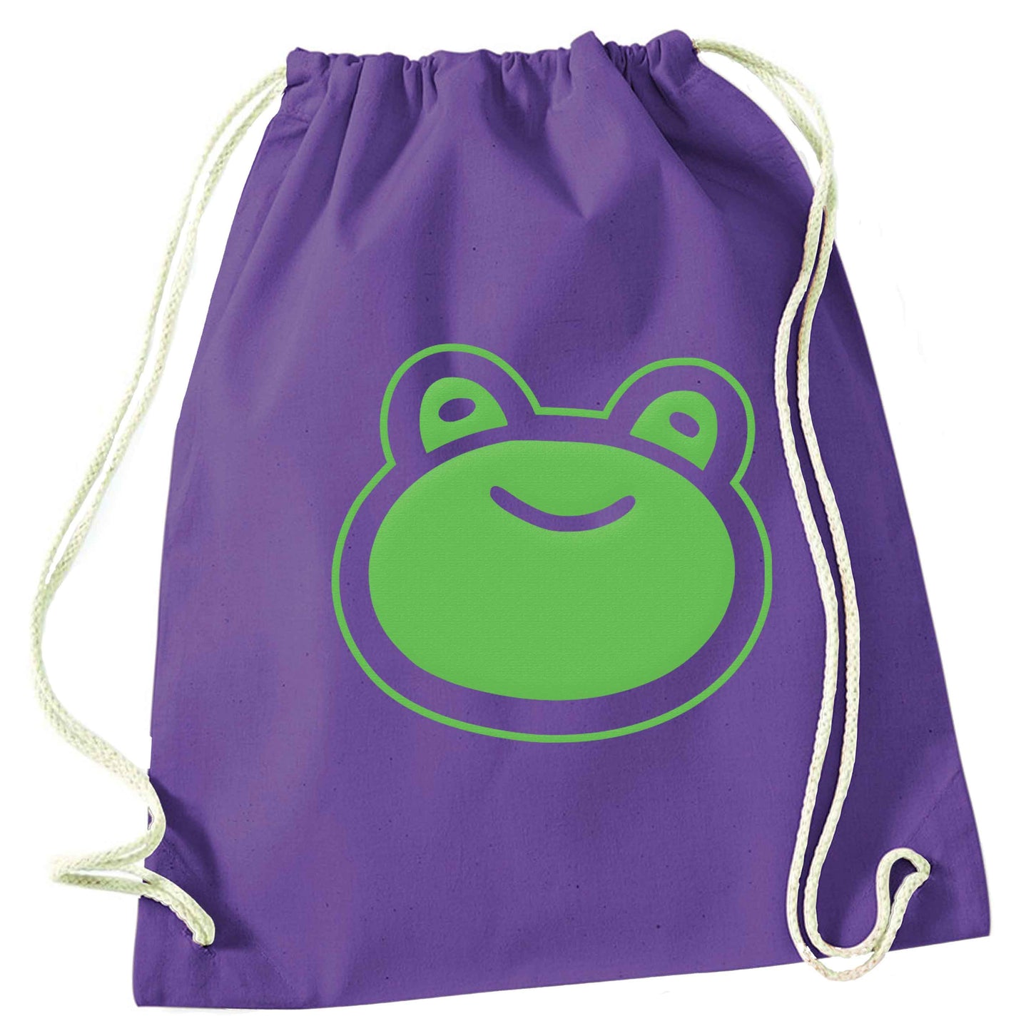 Frog face illustration purple drawstring bag