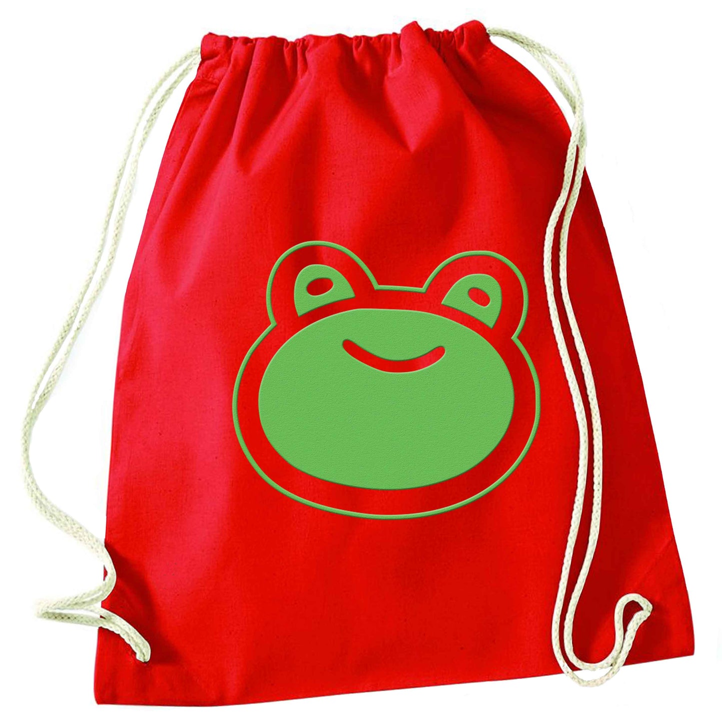 Frog face illustration red drawstring bag 