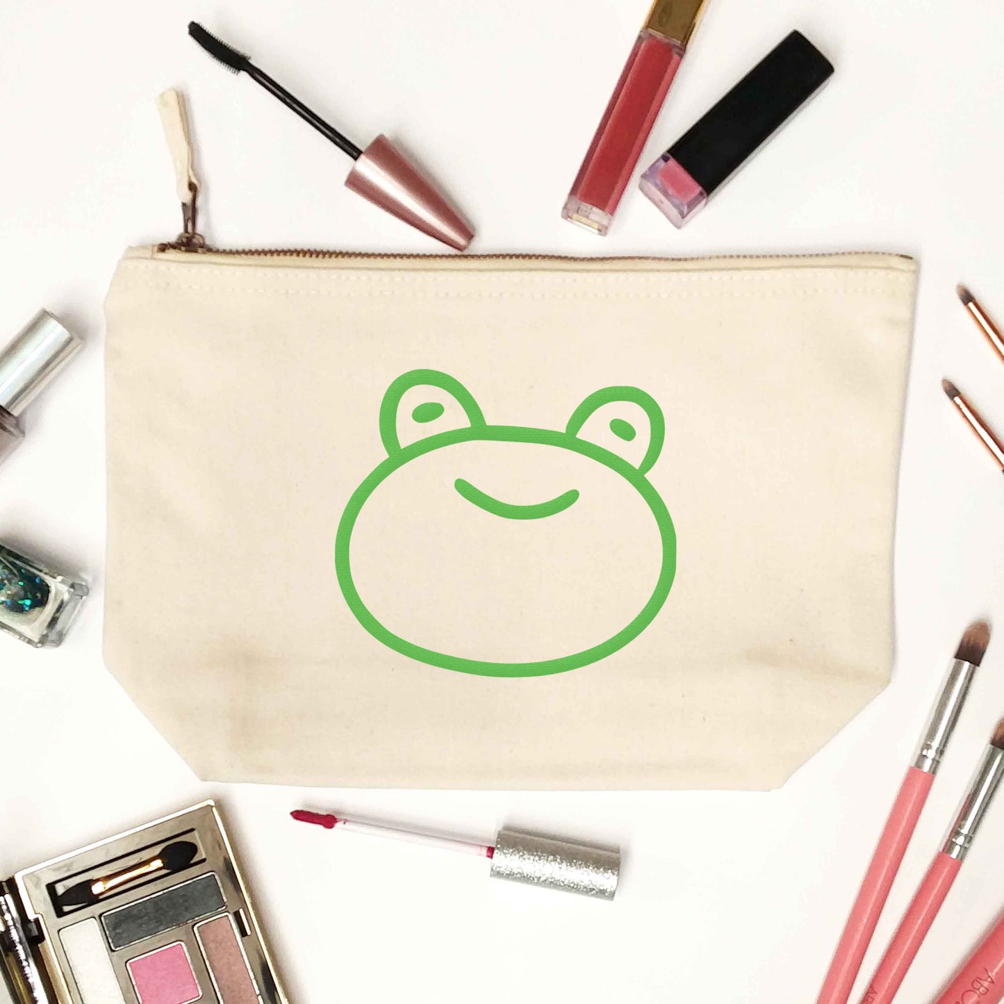 Frog face illustration natural makeup bag
