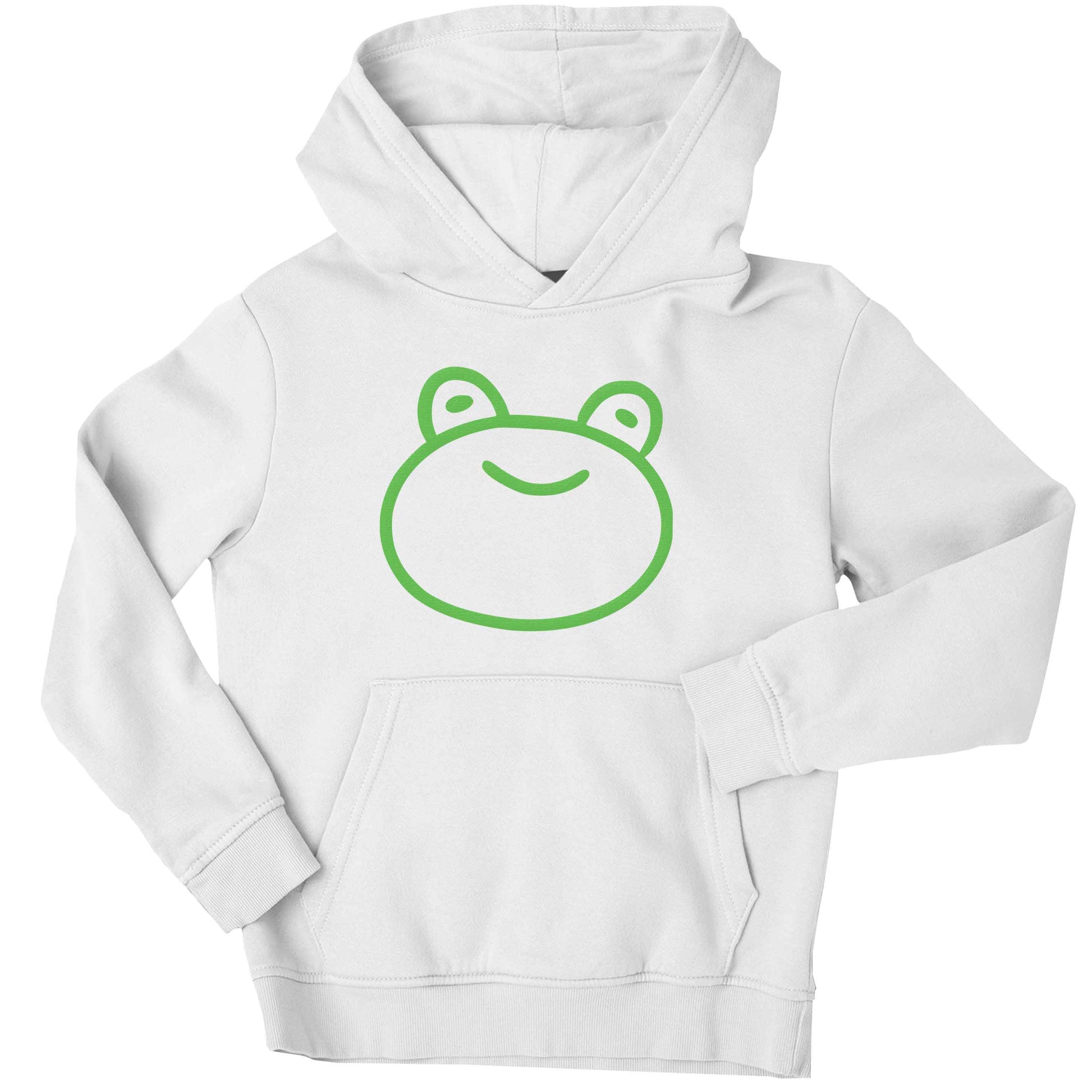 Frog face illustration children's white hoodie 12-13 Years