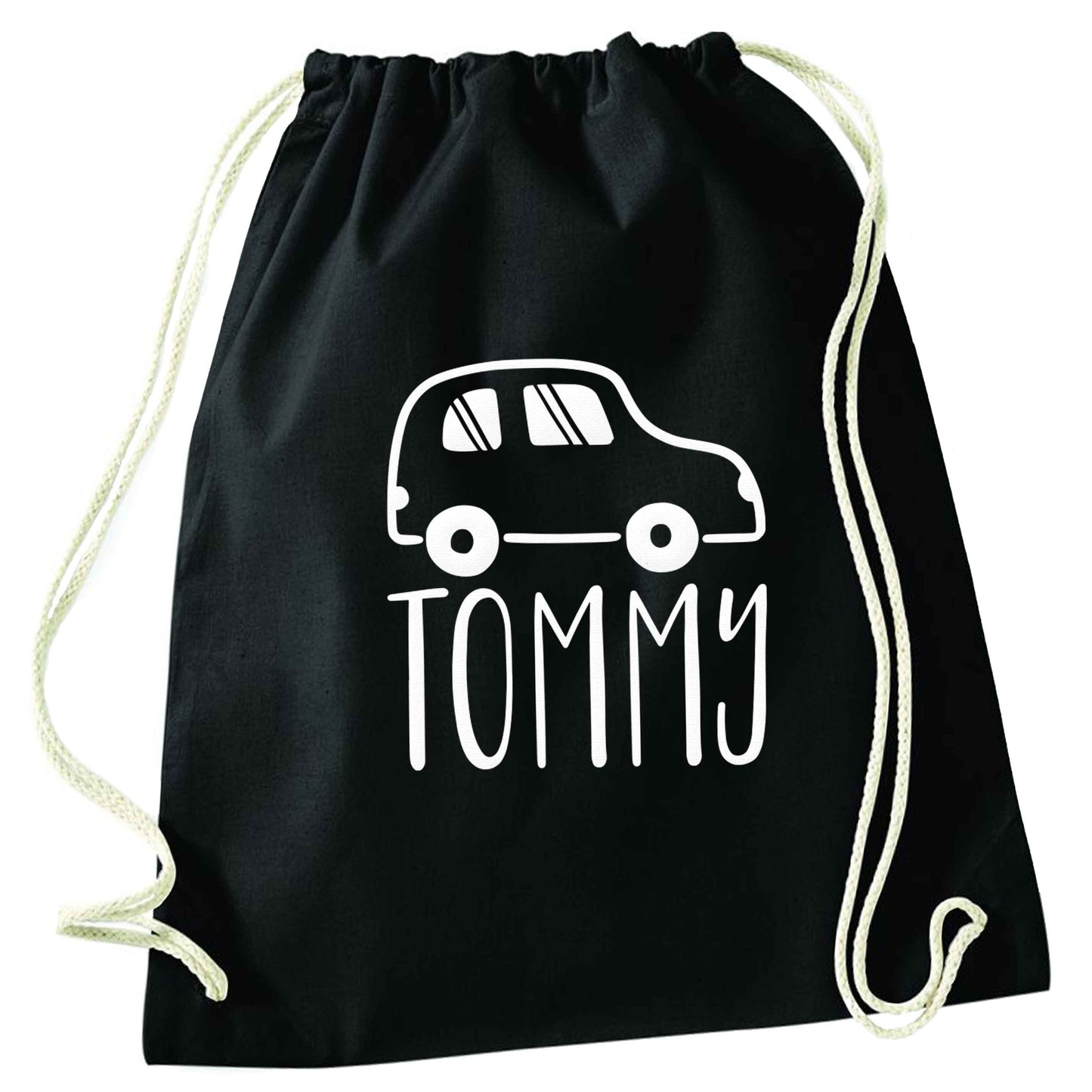 Personalised car any name here black drawstring bag