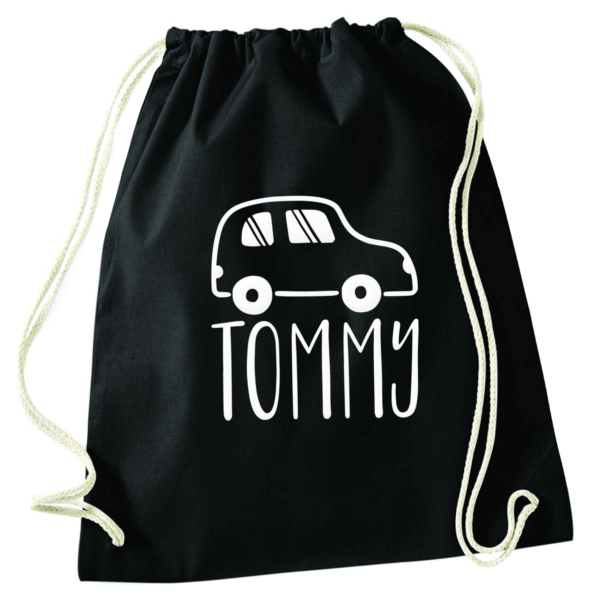 Personalised car any name here black drawstring bag