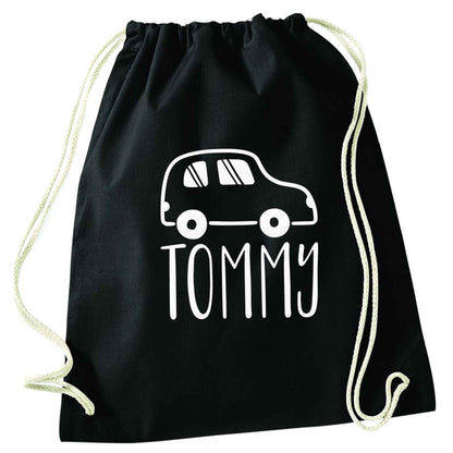 Personalised car any name here black drawstring bag