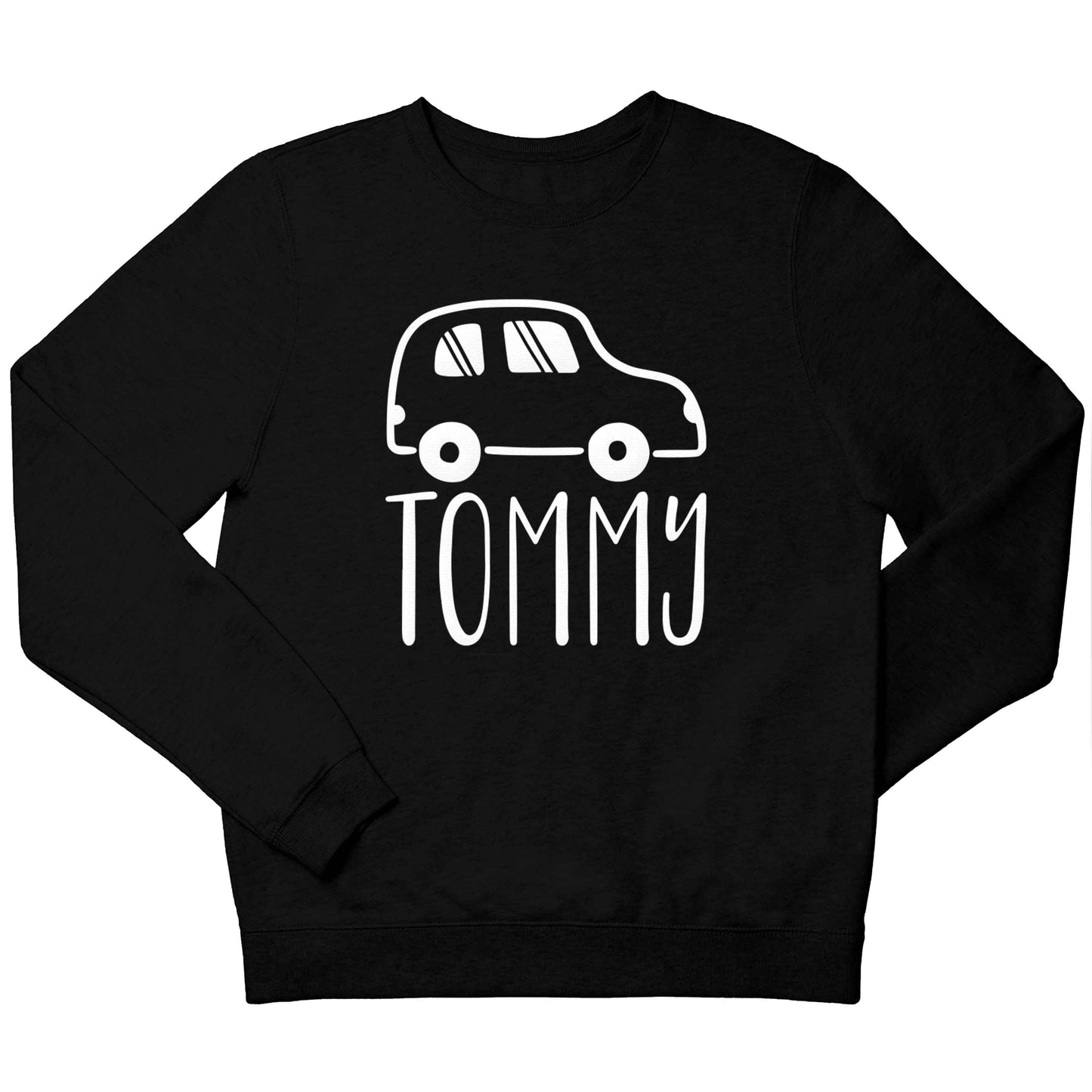 Personalised car any name here children's black sweater 12-13 Years