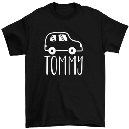 Personalised car any name here Children's black Tshirt 12-13 Years