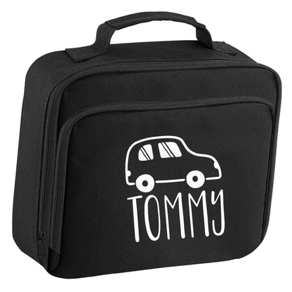 Personalised car any name here insulated black lunch bag cooler