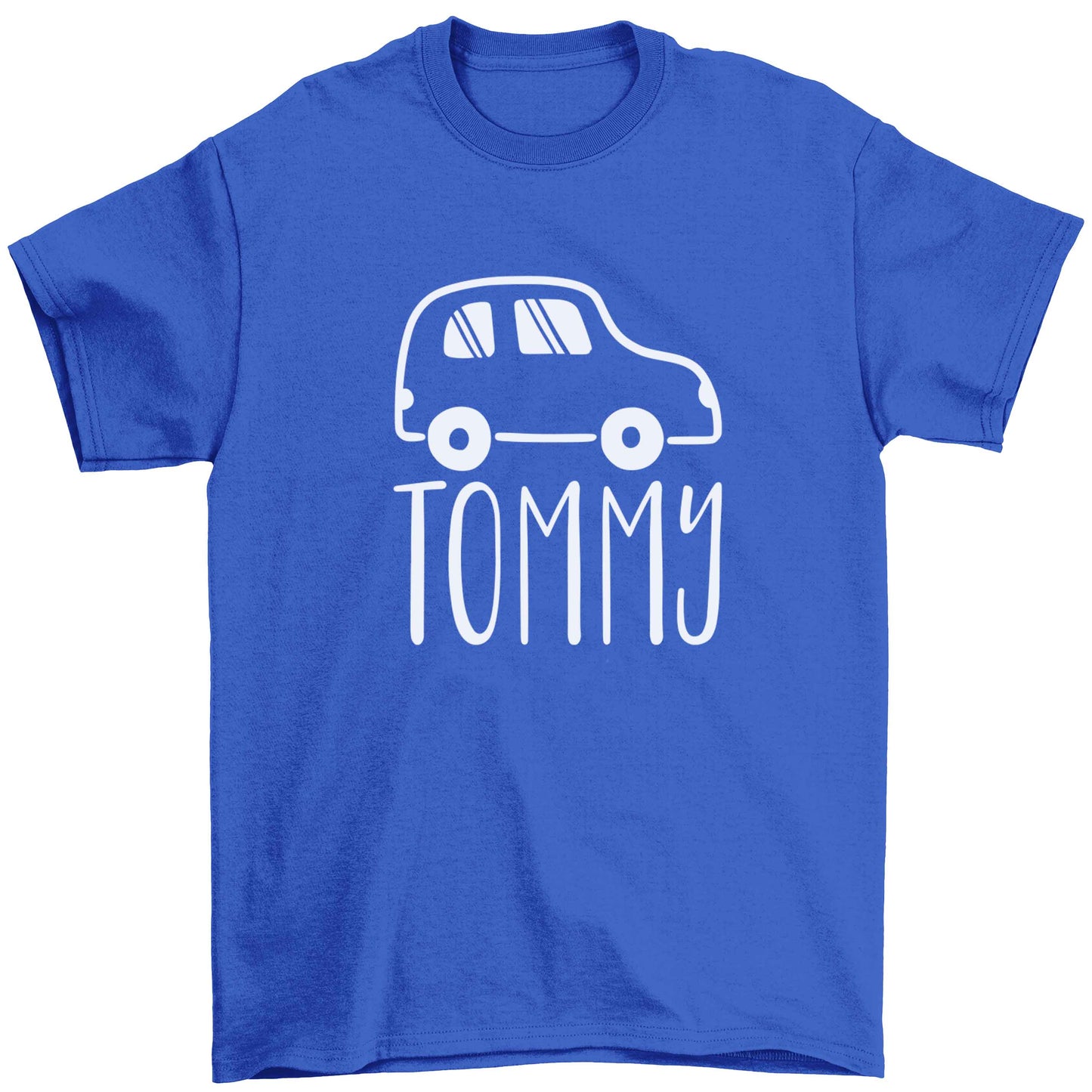 Personalised car any name here Children's blue Tshirt 12-13 Years