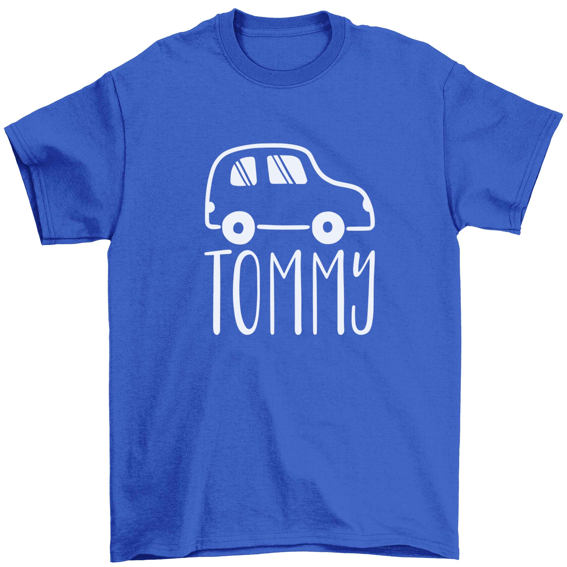 Personalised car any name here Children's blue Tshirt 12-13 Years