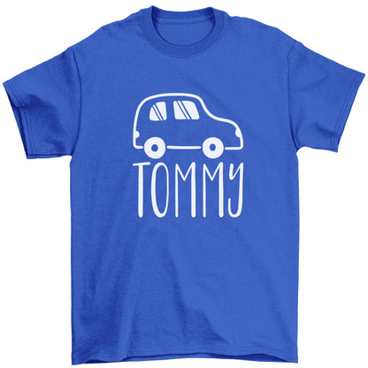 Personalised car any name here Children's blue Tshirt 12-13 Years