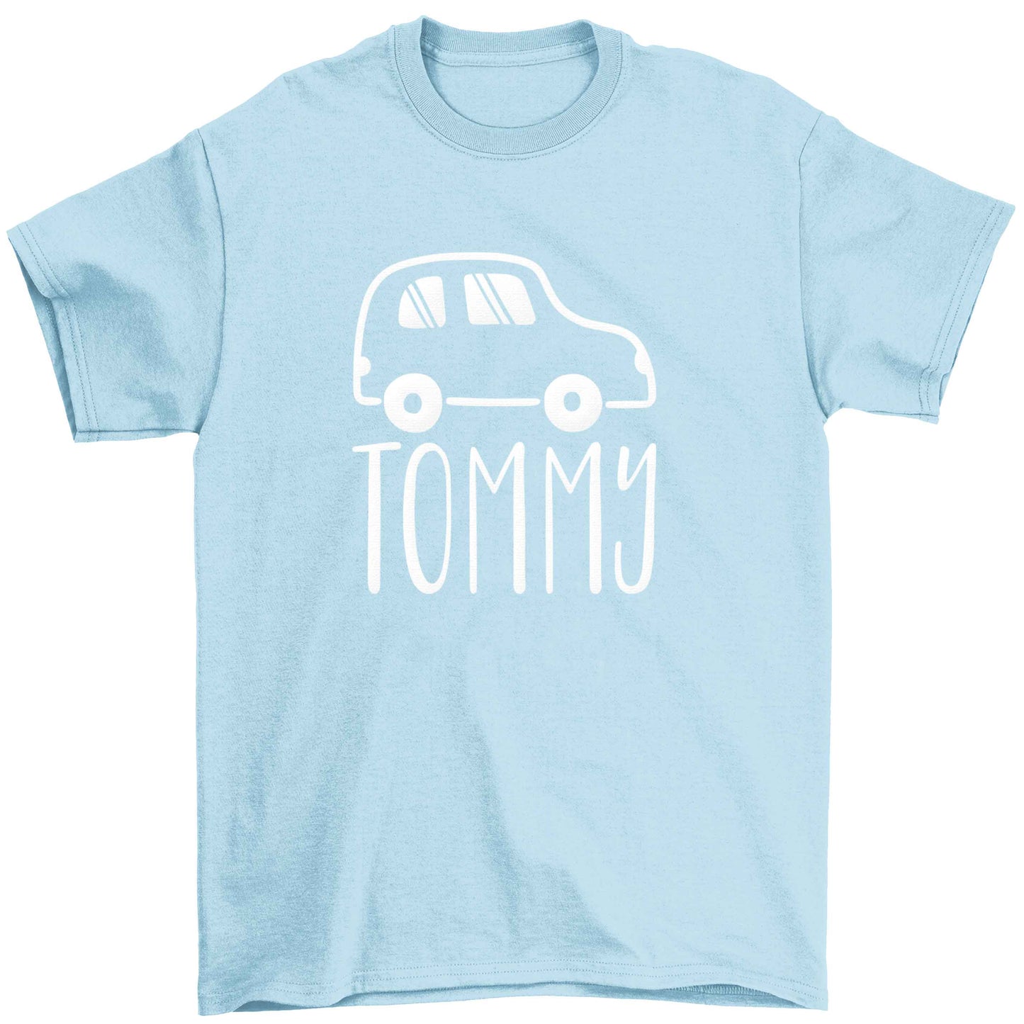 Personalised car any name here Children's light blue Tshirt 12-13 Years