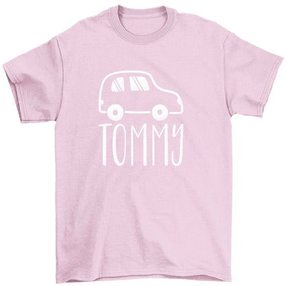 Personalised car any name here Children's light pink Tshirt 12-13 Years