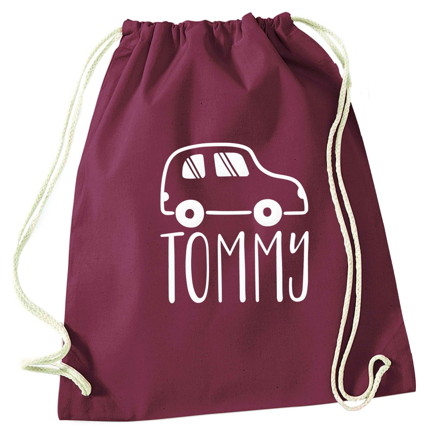 Personalised car any name here maroon drawstring bag
