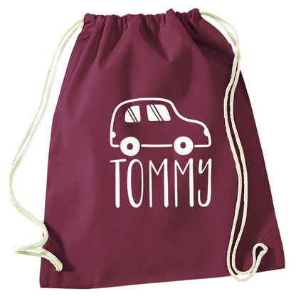 Personalised car any name here maroon drawstring bag