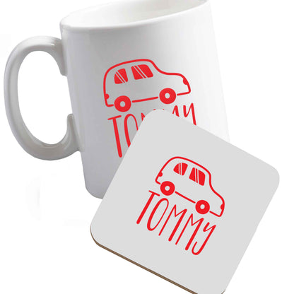 10 oz Ceramic mug and coaster Personalised car any name here both sides