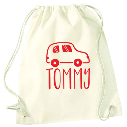 Personalised car any name here natural drawstring bag