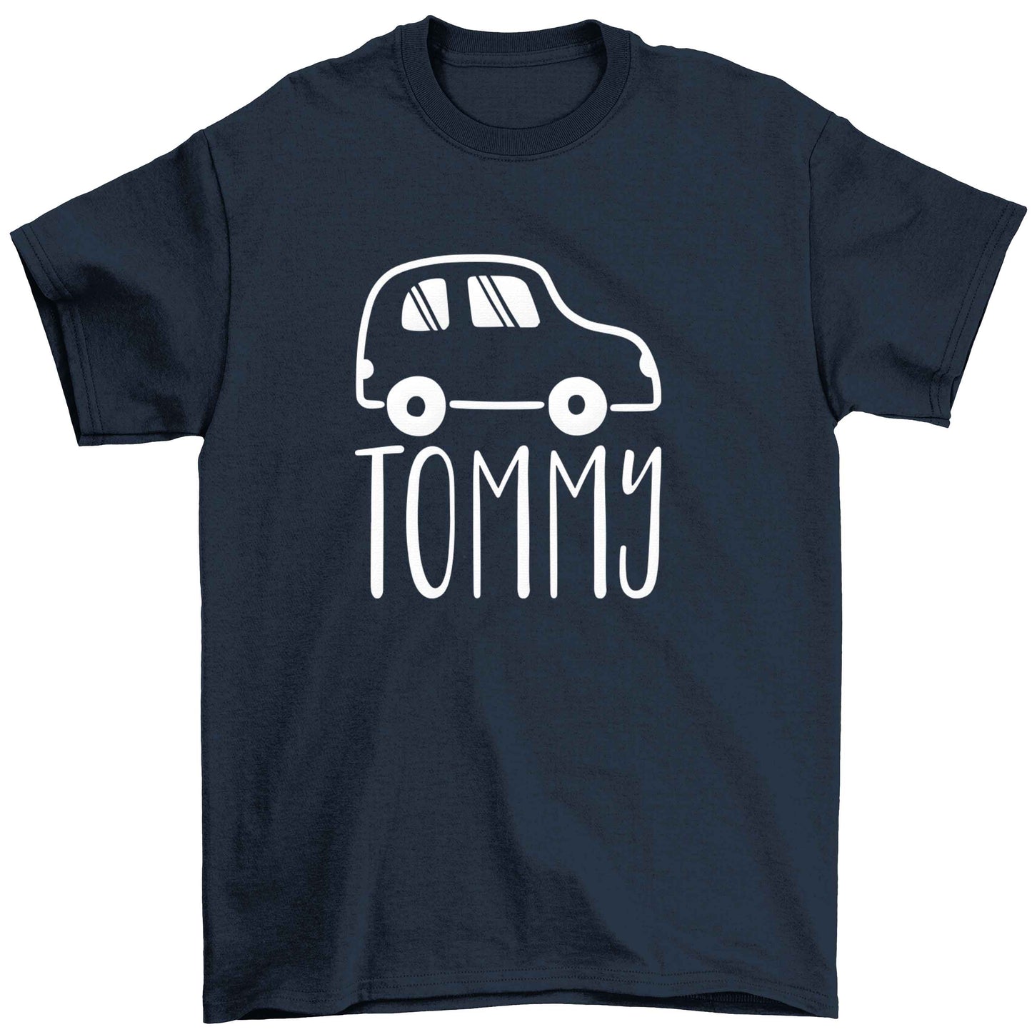 Personalised car any name here Children's navy Tshirt 12-13 Years