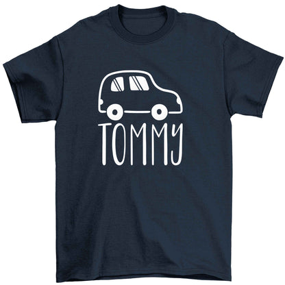 Personalised car any name here Children's navy Tshirt 12-13 Years