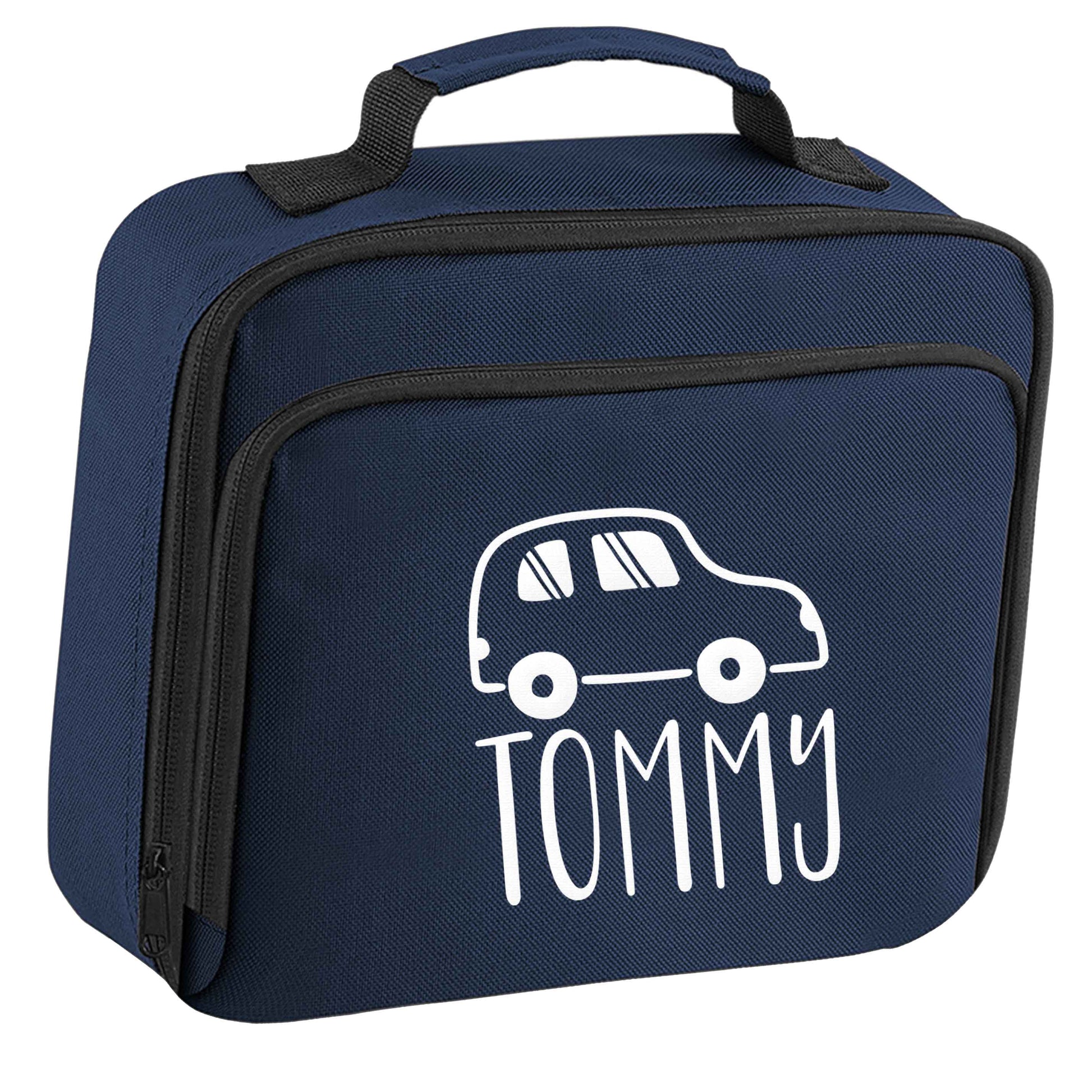 Personalised car any name here insulated navy lunch bag cooler