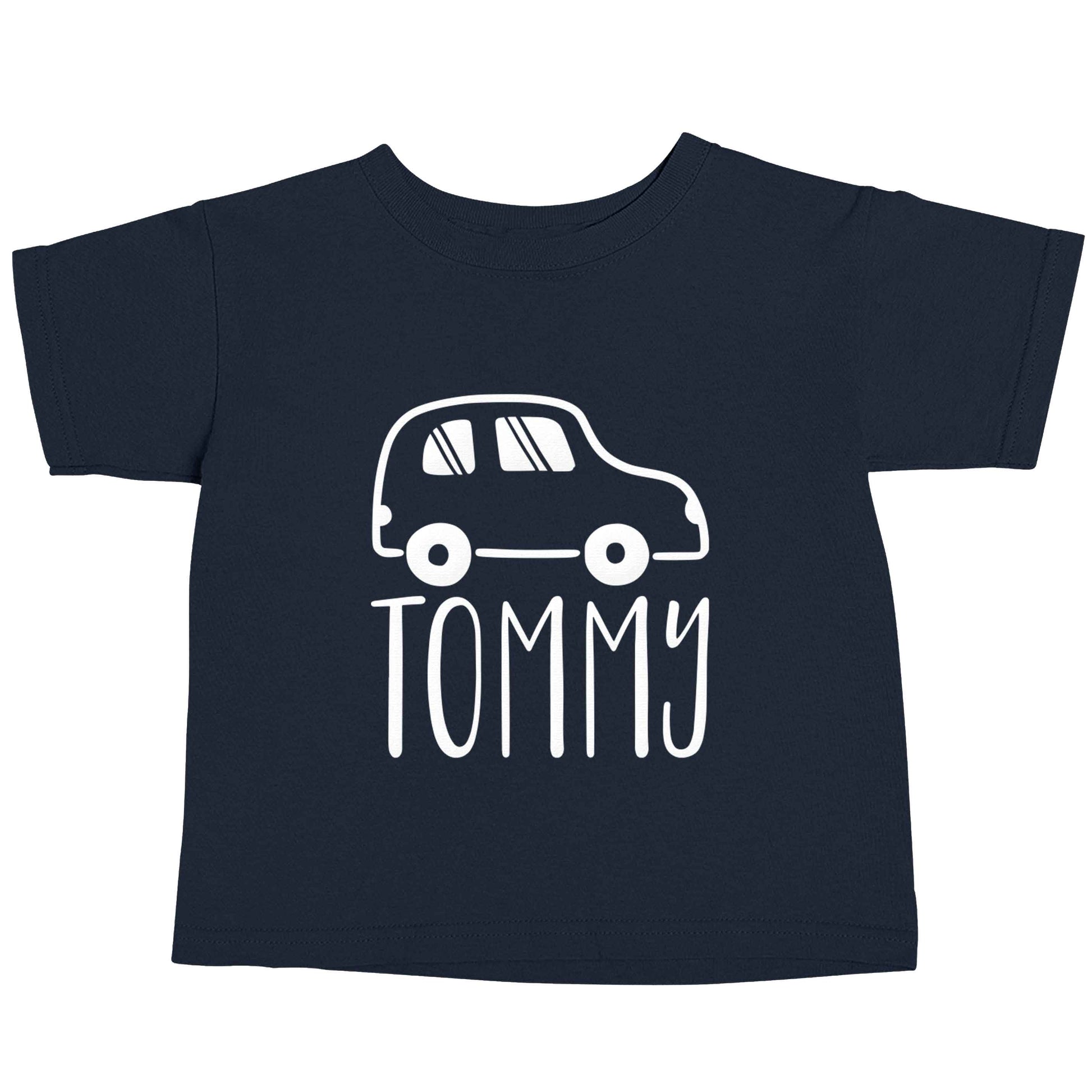 Personalised car any name here navy baby toddler Tshirt 2 Years