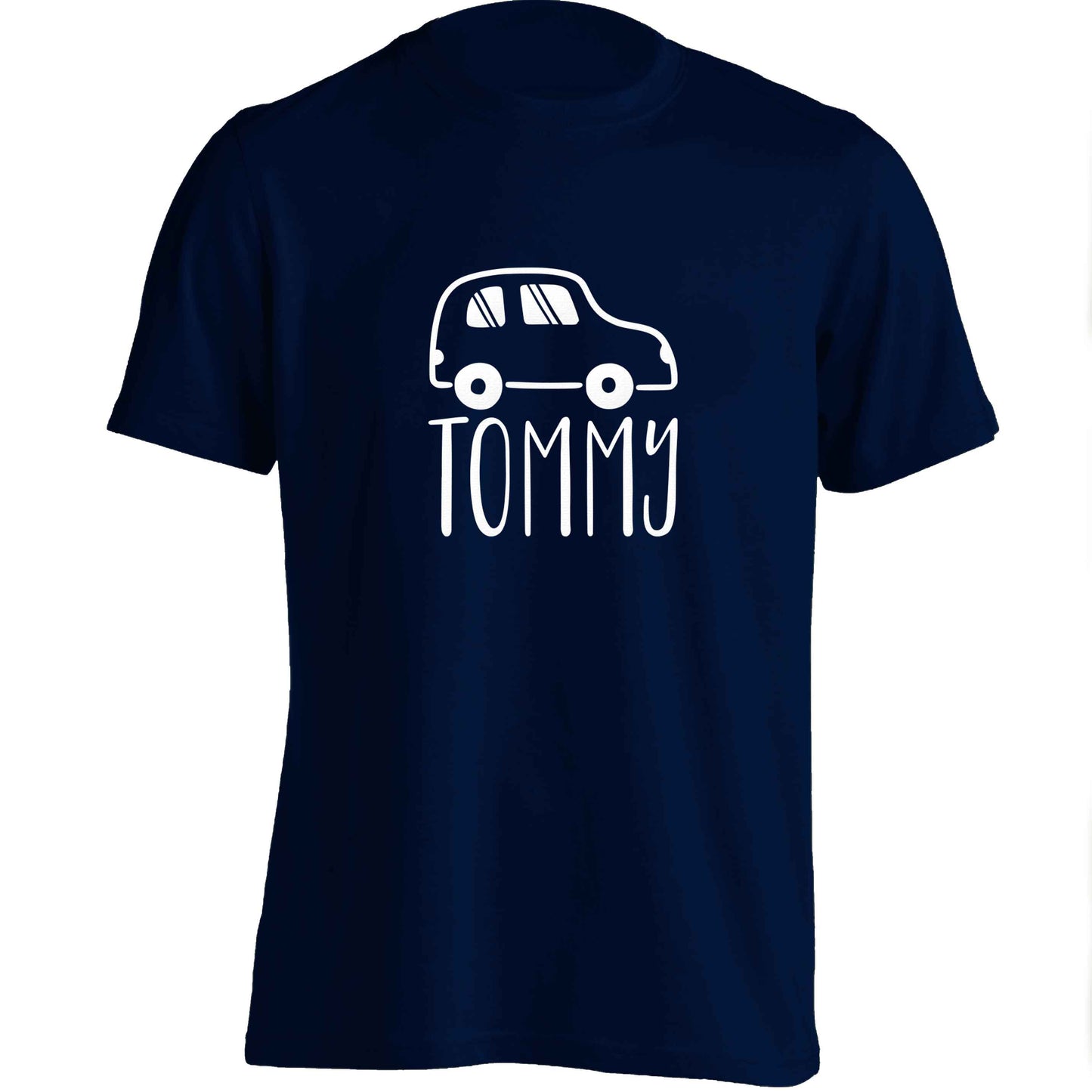 Personalised car any name here adults unisex navy Tshirt 2XL