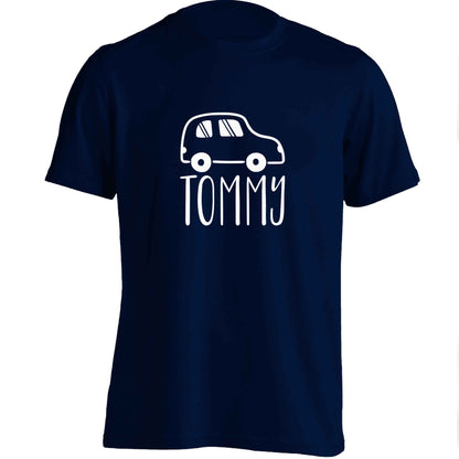 Personalised car any name here adults unisex navy Tshirt 2XL