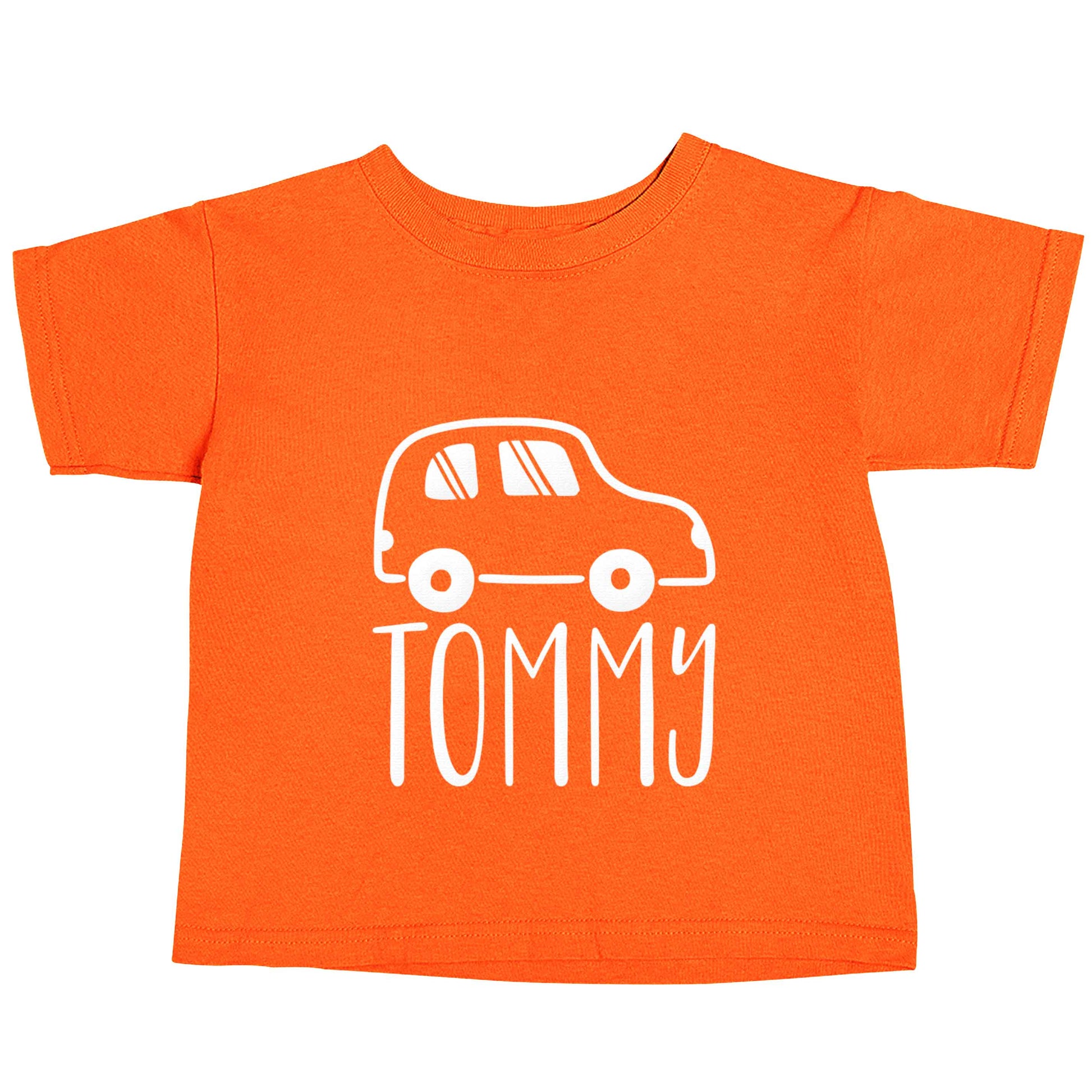 Personalised car any name here orange baby toddler Tshirt 2 Years