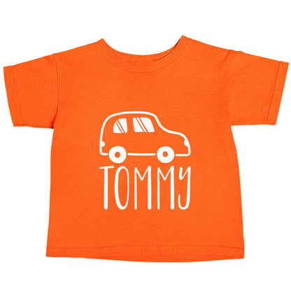Personalised car any name here orange baby toddler Tshirt 2 Years