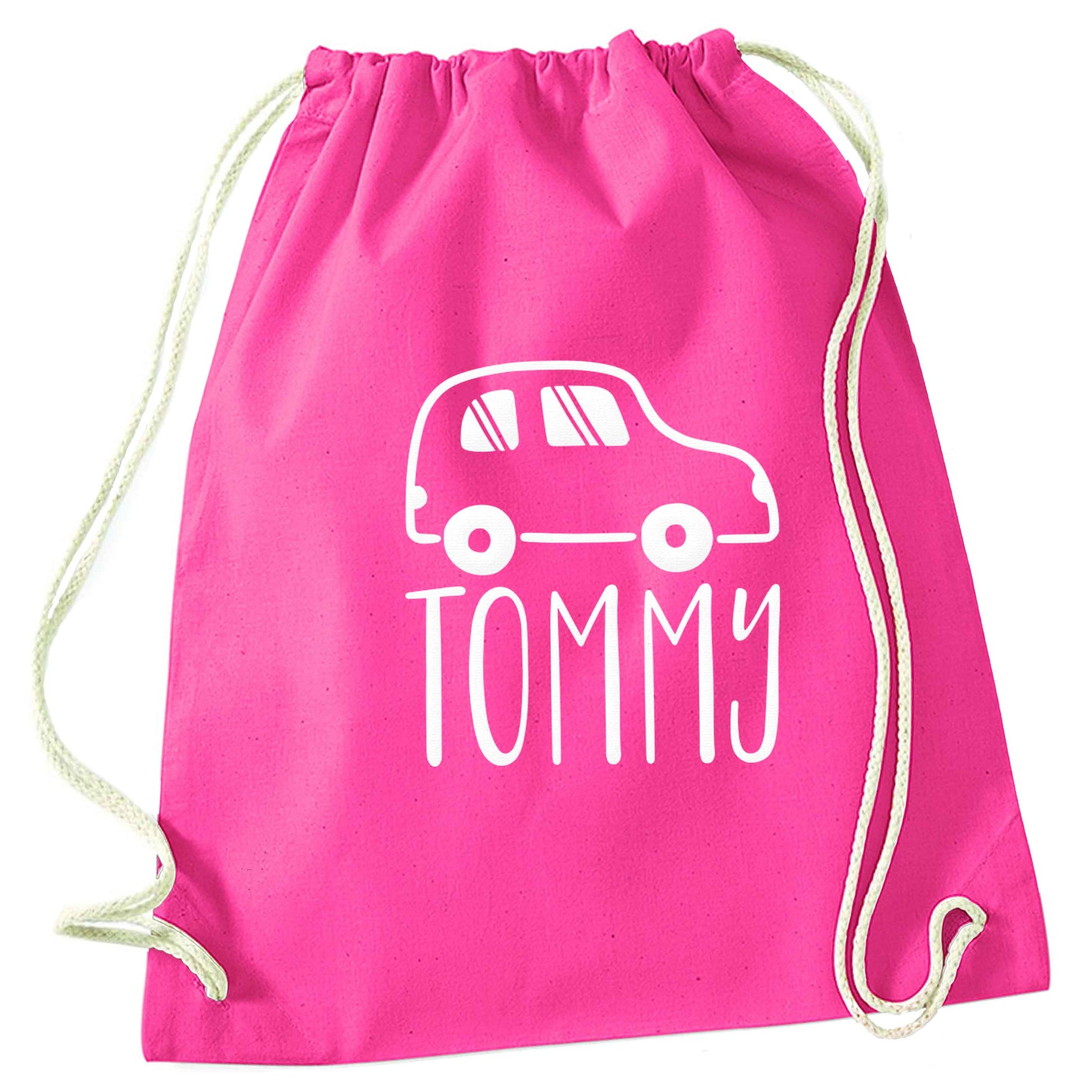 Personalised car any name here pink drawstring bag