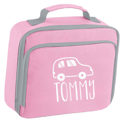 Personalised car any name here insulated pink lunch bag cooler
