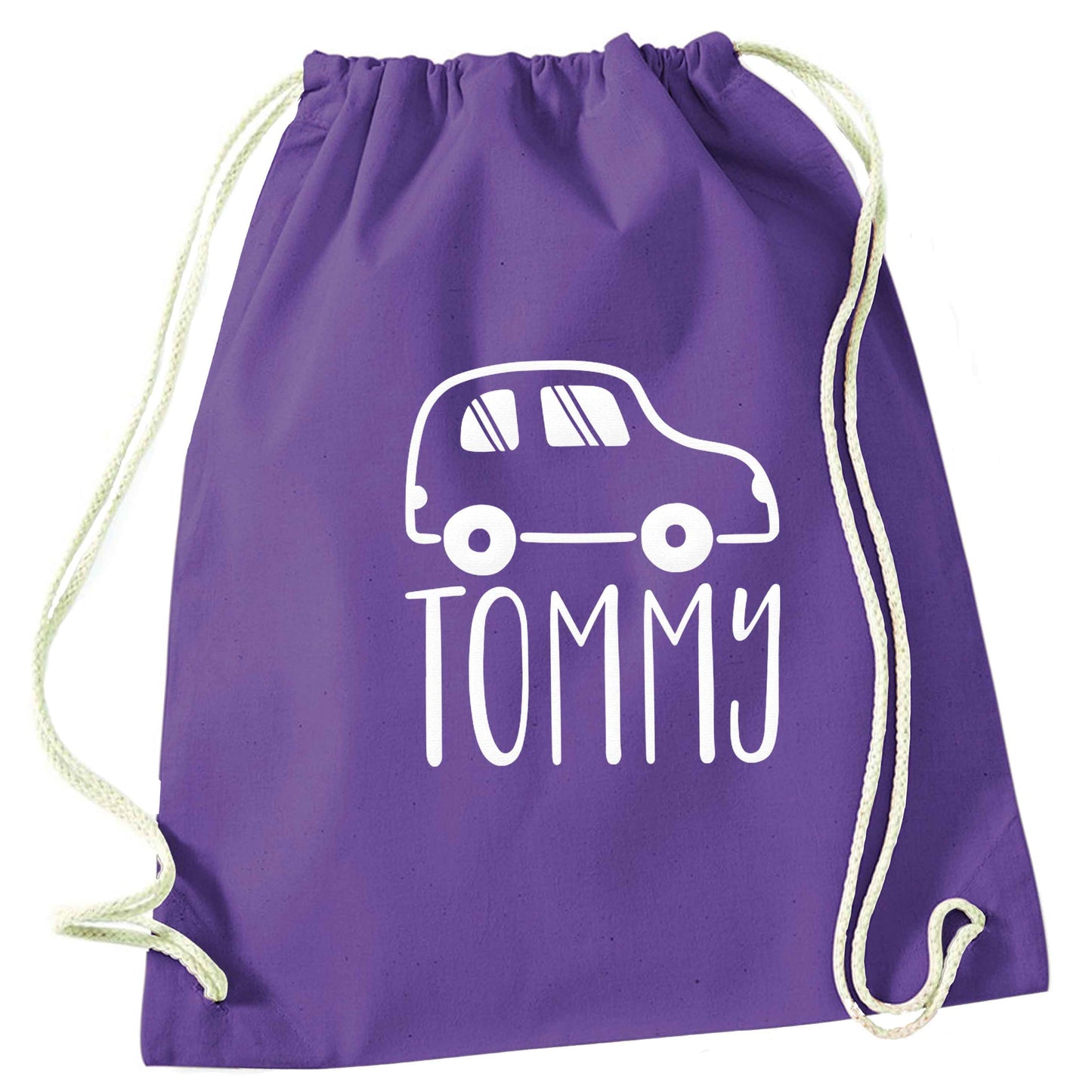 Personalised car any name here purple drawstring bag