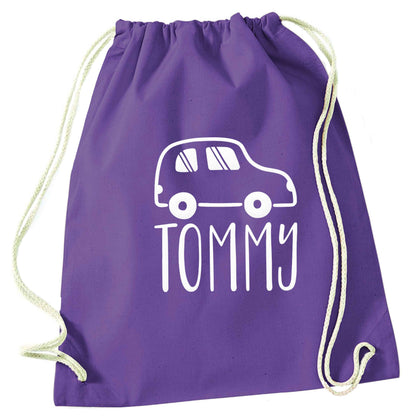 Personalised car any name here purple drawstring bag