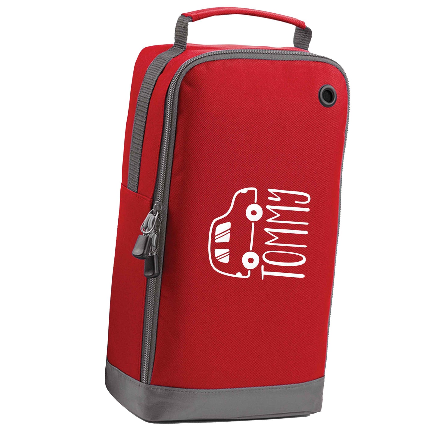 Personalised car any name here red sports shoe bag vertical print
