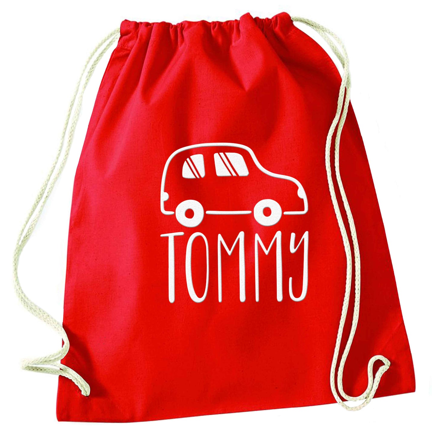 Personalised car any name here red drawstring bag 