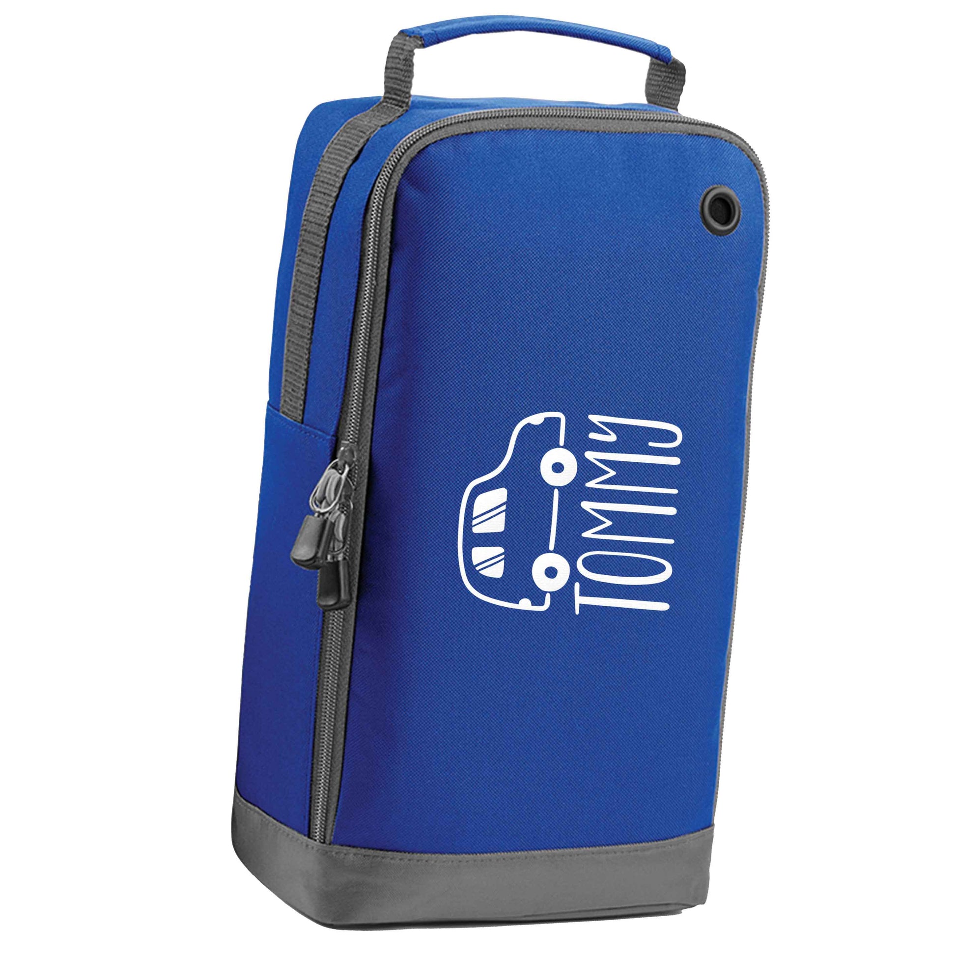 Personalised car any name here blue sports shoe bag horizontal print