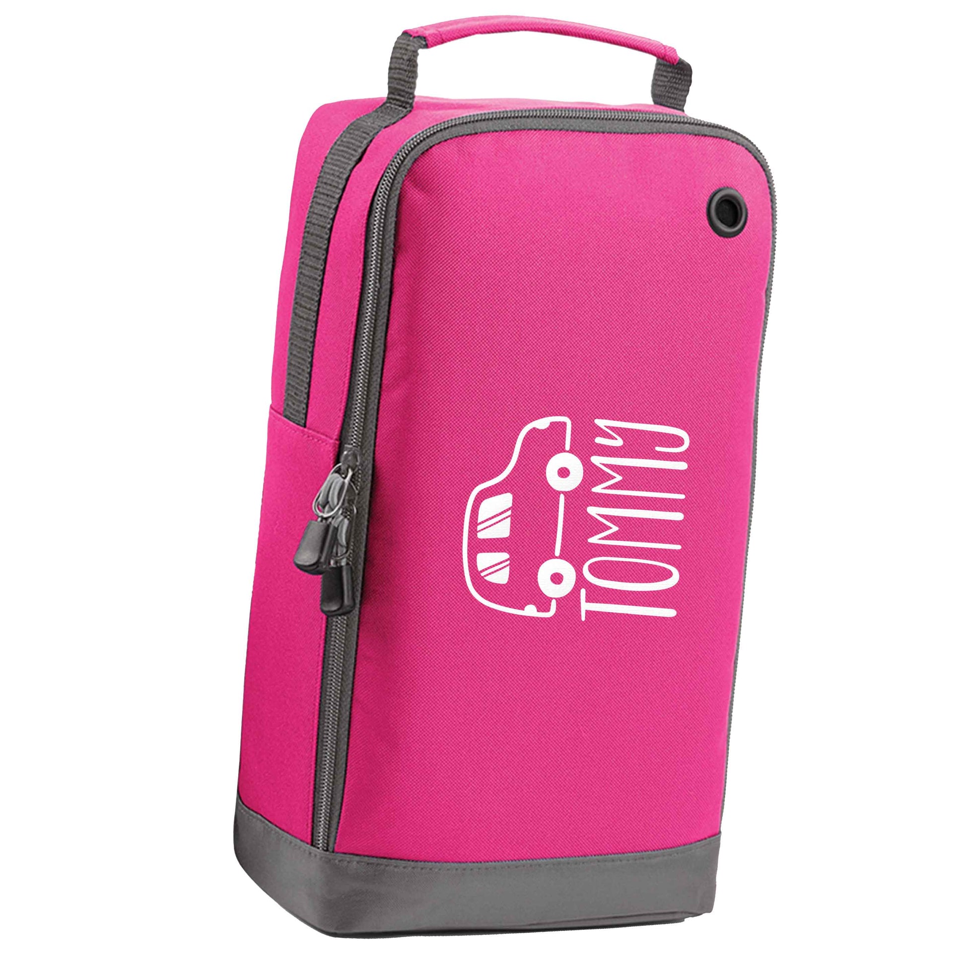 Personalised car any name here pink sports shoe bag horizontal print
