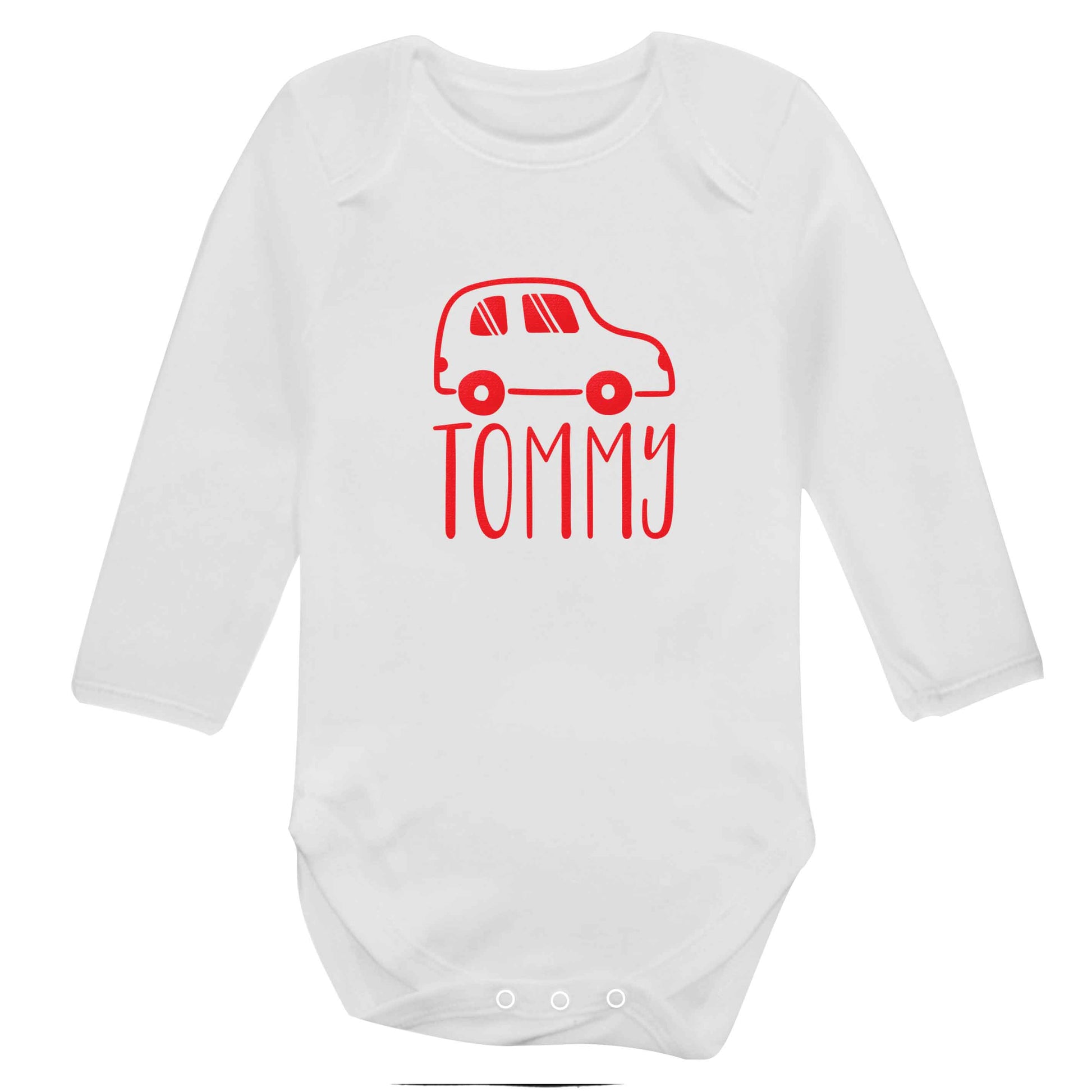 Personalised car any name here baby bodysuit long sleeved white 6-12 months