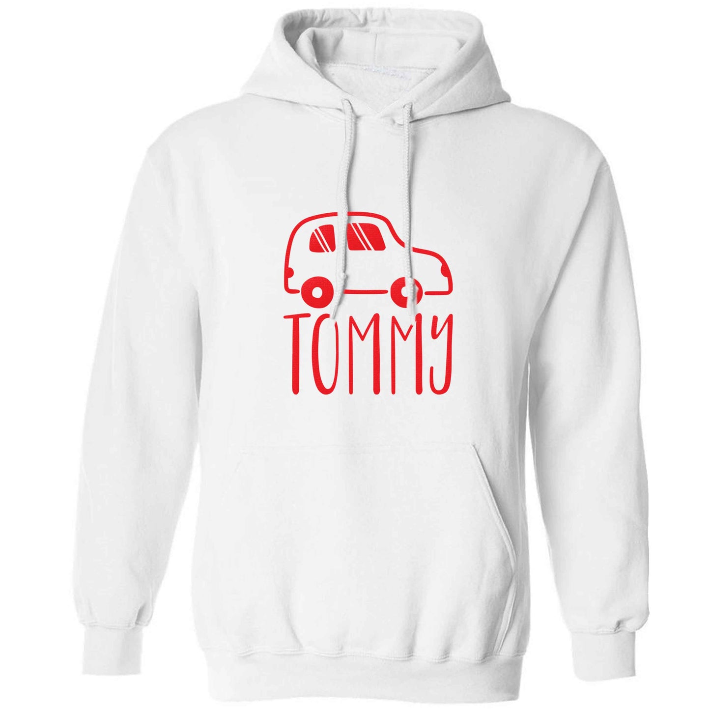 Personalised car any name here adults unisex white hoodie 2XL