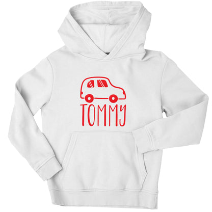 Personalised car any name here children's white hoodie 12-13 Years