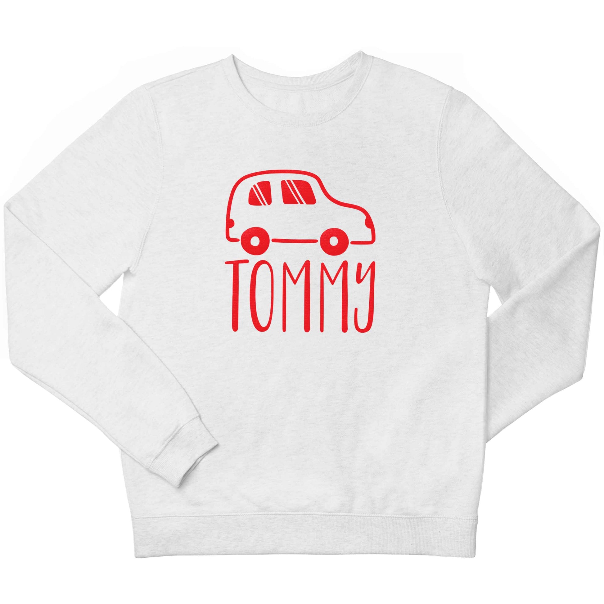 Personalised car any name here children's white sweater 12-13 Years