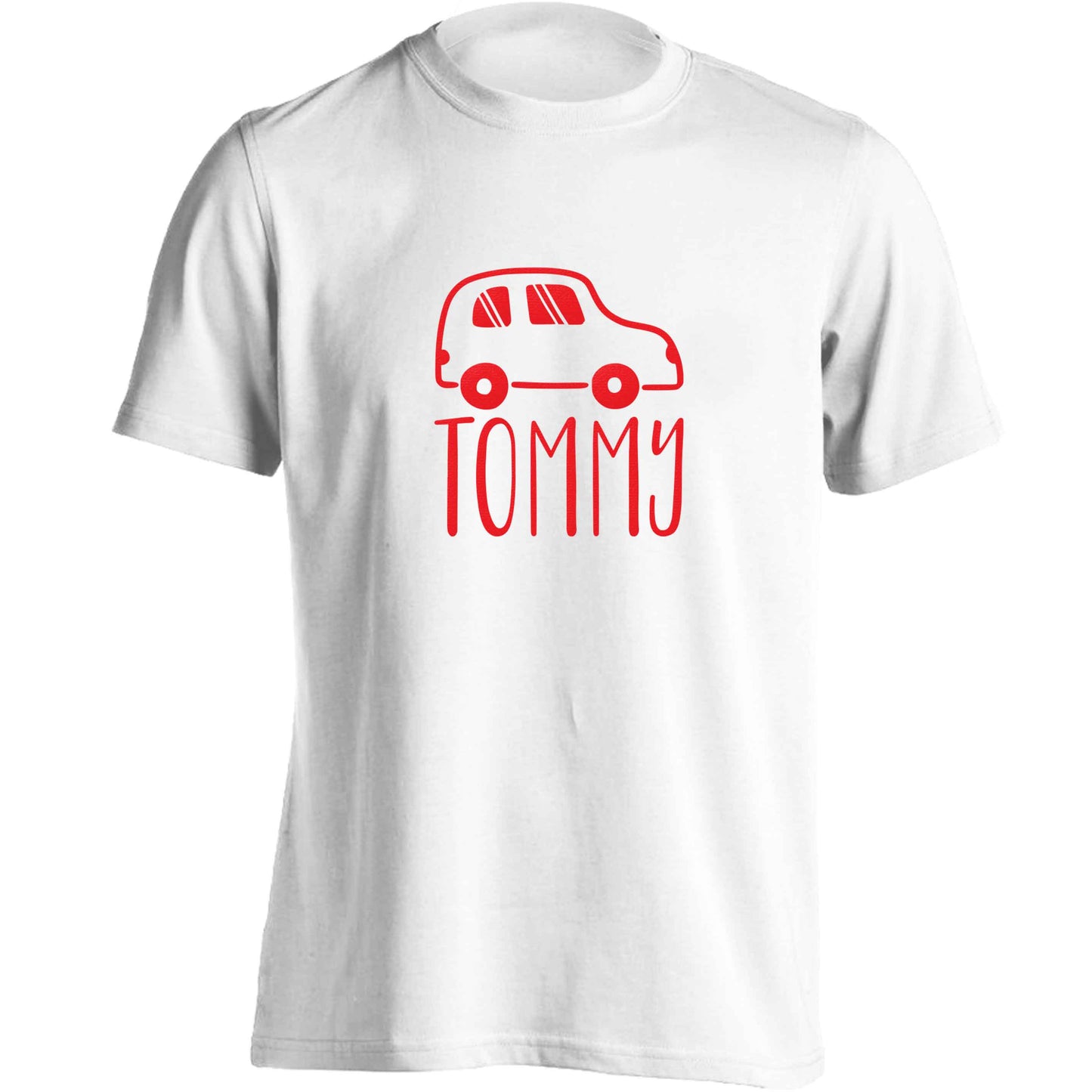 Personalised car any name here adults unisex white Tshirt 2XL
