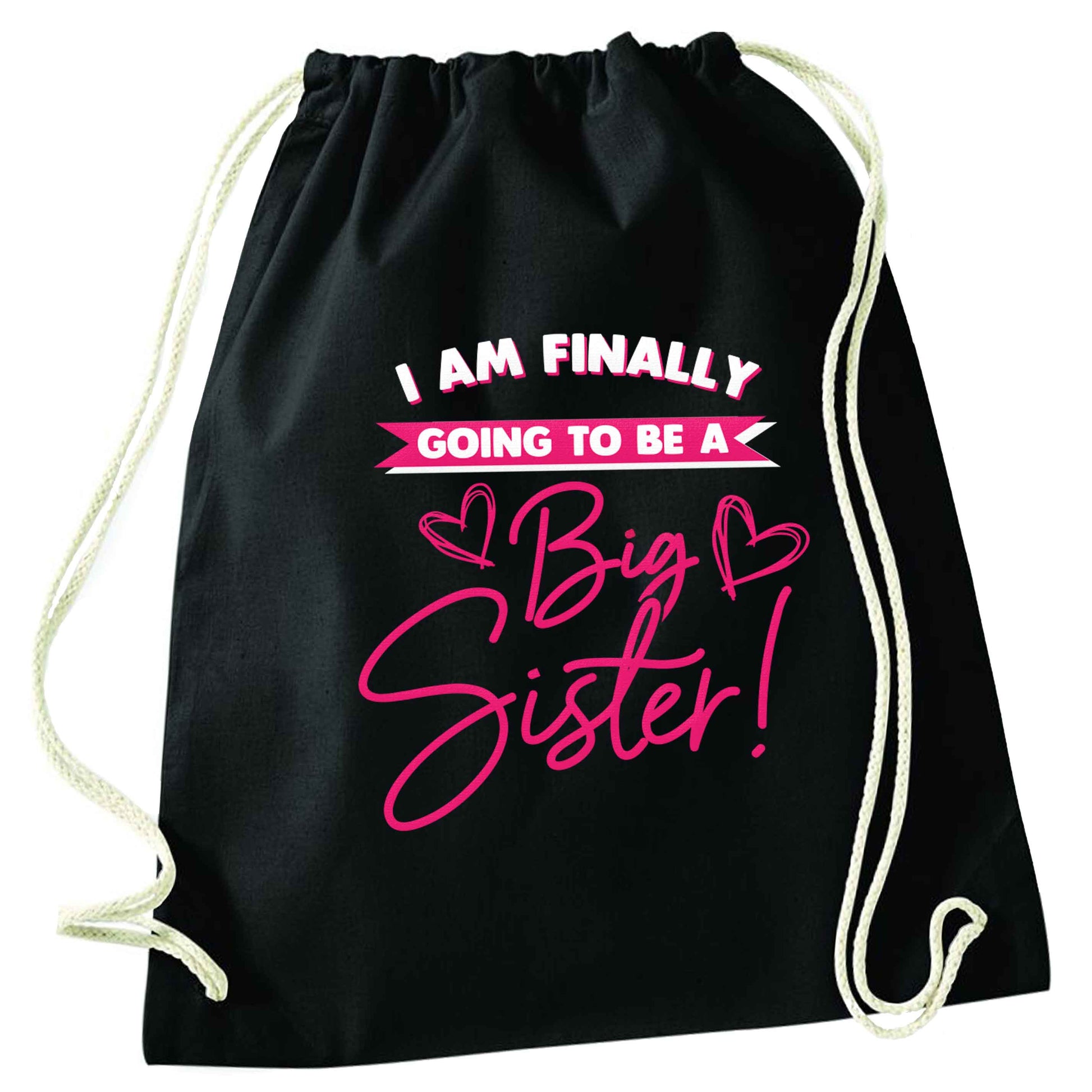 Finally going to be a big sister black drawstring bag